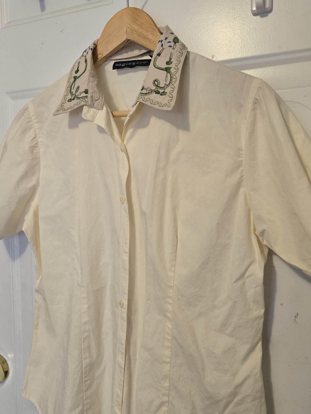Vintage Eagles Eye Cream Embroidered Collar Short-Sleeve Shirt Size M - Picture 4 of 12